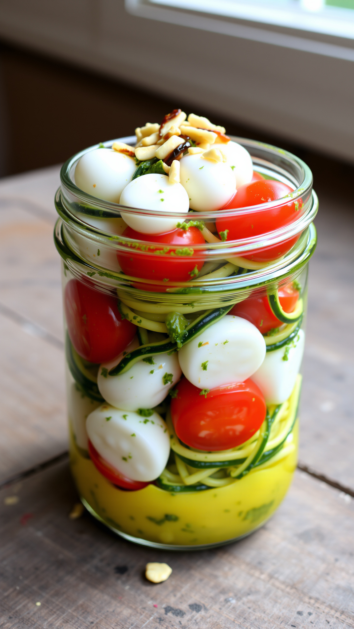 7 Easy On-the-Go Lunch Ideas for Diabetics (Quick, Cold & Work-Friendly) 7 5. Zucchini Noodle Jar with Pesto and Tomatoes