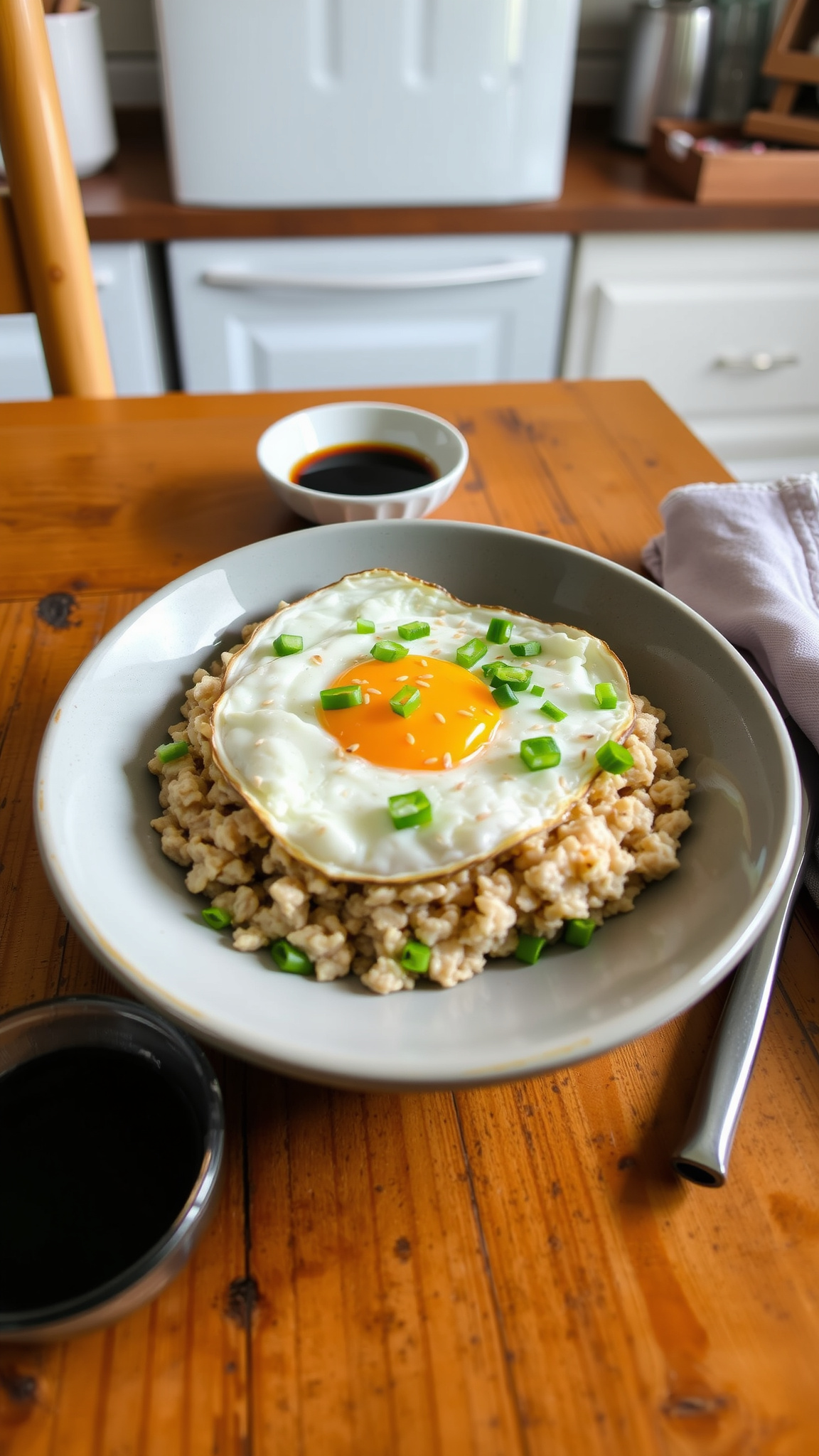 7 Savory Breakfast Recipes to Start Your Day With Protein and Flavor 5 3. Savory Steel-Cut Oats with Soy Sauce and Egg